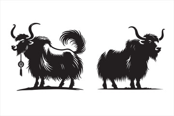 Silhouette Illustrations of Yaks