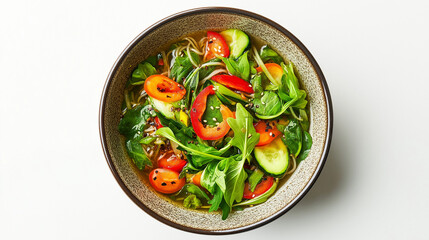 Pho, a fragrant noodle soup on White Background