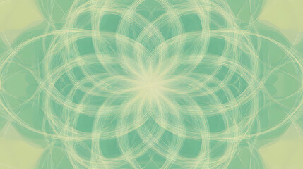 A pastel green circular pattern with interwoven lines and balanced spacing.