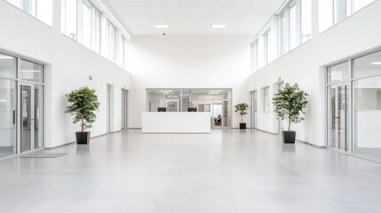 Modern office building lobby interior, bright and spacious