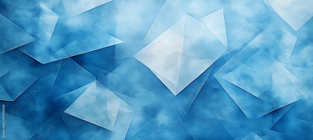 Poster a blue monochromatic background featuring gradient diamond shapes of various sizes, forming a striki