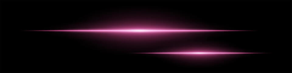 Two horizontal soft pink light beams glowing on black background. Abstract digital energy effect. Futuristic technology and sci-fi concept for design and wallpaper