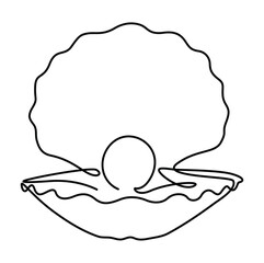 One continuous single-line drawing of a seashell. One-line art of beauty product pearl minimalist graphics artwork. 