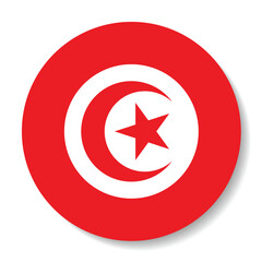 The flag of Tunisia. Button flag icon. Standard color. Circle icon flag. 3d illustration. Computer illustration. Digital illustration. Vector illustration.