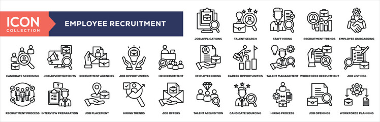 Employee Recruitment Line Icon Collection