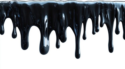 Black Liquid Dripping with Glossy Texture on White Background