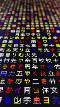 コンピュータ空間のランダムな文字列・さまざまな文字を含むデータベース・エンコードされたプログラム内のデータセット・数学的計算・大規模言語モデル・機械翻訳・日本語・縦長・ビデオ
