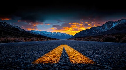 Mountain road sunset journey, scenic drive, hope