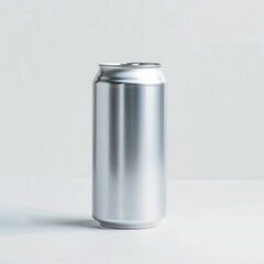 Sleek silver can on minimalistic background.