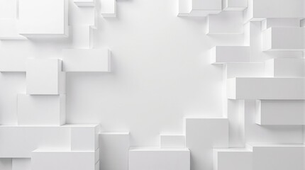 White box blocks forming a layered and dimensional effect on a simple white background, textured arrangement, creative display, plain white surface