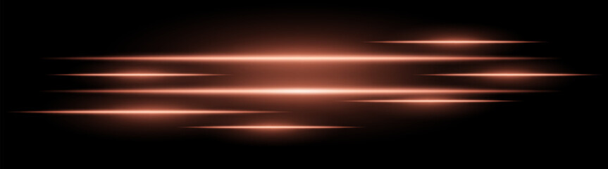 Abstract glowing light streaks on a black background. Bright horizontal orange beams create a speed and motion effect. Suitable for technology, sci-fi, digital energy, and futuristic themes