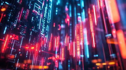 Fototapeta premium Dynamic data visualization virtual environment digital art futuristic cityscape neon lights tech concept