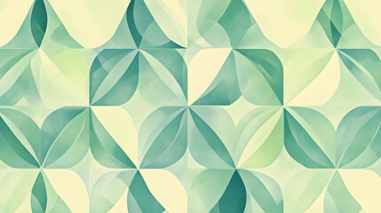 A pastel green geometric pattern with symmetrical shapes and soft edges.