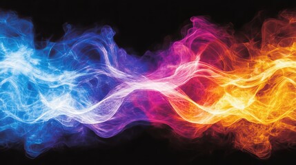 Obraz premium Electric Spectrum Vivid Abstract Design With Flowing Blue, Magenta, And Orange Waves On Black