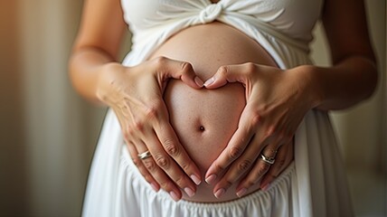 Pregnant Woman Forming Heart Shape with Hands on Belly