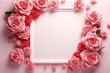Beautiful Pink Roses in a Frame Setting for Elegant Decor, Romantic Concepts, or Creative Art Displays
