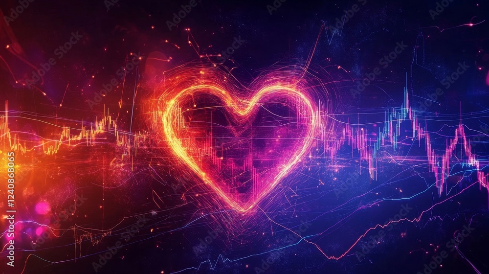 Poster dynamic heartbeat visualization digital space abstract art colorful environment creative perspective