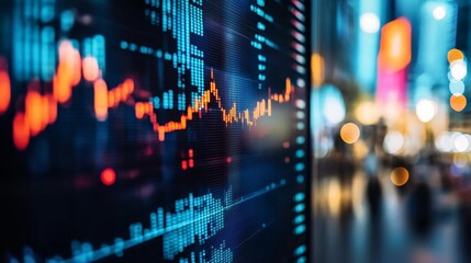 Market trends analysis in urban financial districts data visualization high-tech environment close-up view investment insights