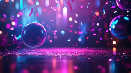Sparkling Party Atmosphere with Colorful Confetti and Glittering Balls