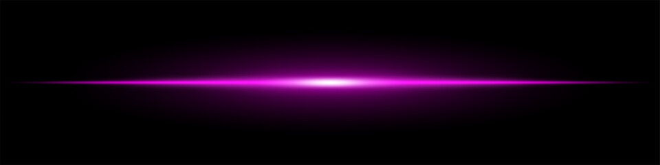 Bright purple horizontal light beam on a black background. Glowing laser effect creating a futuristic and sci-fi aesthetic. Suitable for technology, energy, speed, and digital design themes