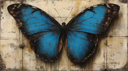 Majestic Blue Butterfly with Intricate Wing Patterns on Background