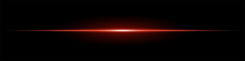 Bright red horizontal light beam on a black background. Glowing laser effect creating a futuristic and sci-fi aesthetic. Suitable for technology, energy, speed, and digital design themes