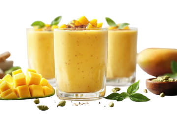 Delicious Mango Lassi Served in Glass Isolated on Transparent Background