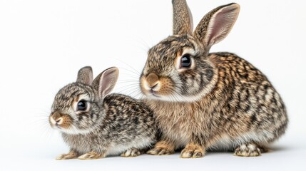 Obraz premium Cute Rabbits Sitting Together on a White Background