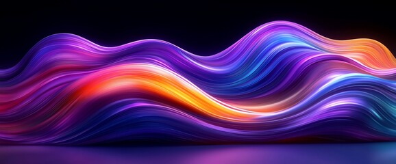 Abstract vibrant waves flow, dark background, digital art, website banner