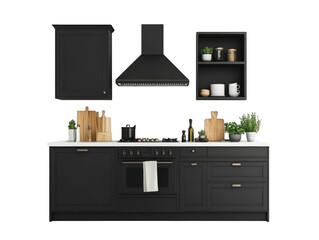 Sleek black cabinets and stainless steel stove in a modern kitchen design modern
