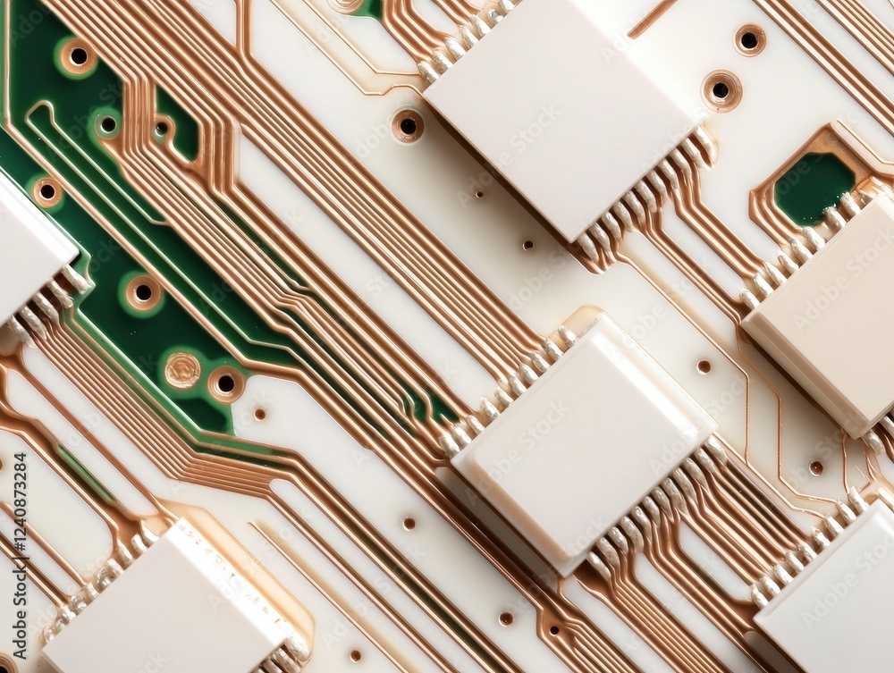 Poster abstract closeup of recycled circuit board materials with clean design and neutral background for ec