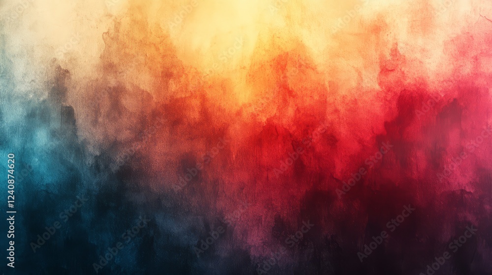Aufkleber abstract watercolor painting with a vibrant color gradient transitioning from teal to deep red.