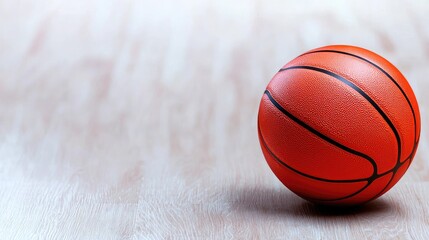 Basketball on wooden court, copy space. Sports game background