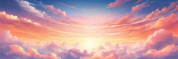 Obraz premium Dreamy Sunset Over a Heavenly Sky with Soft Clouds and Warm Tones, Capturing Nature's Serene Beauty and Tranquil Atmosphere