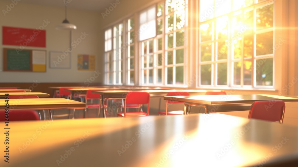 Poster warm 3d classroom with light textures and inclusive style