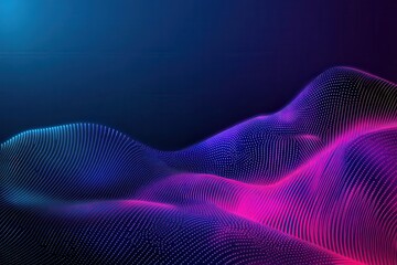 Futuristic Digital Network Design Featuring Interconnected Nodes and Glowing Lines in Neon Gradient Effect Against a Dark Blue Background