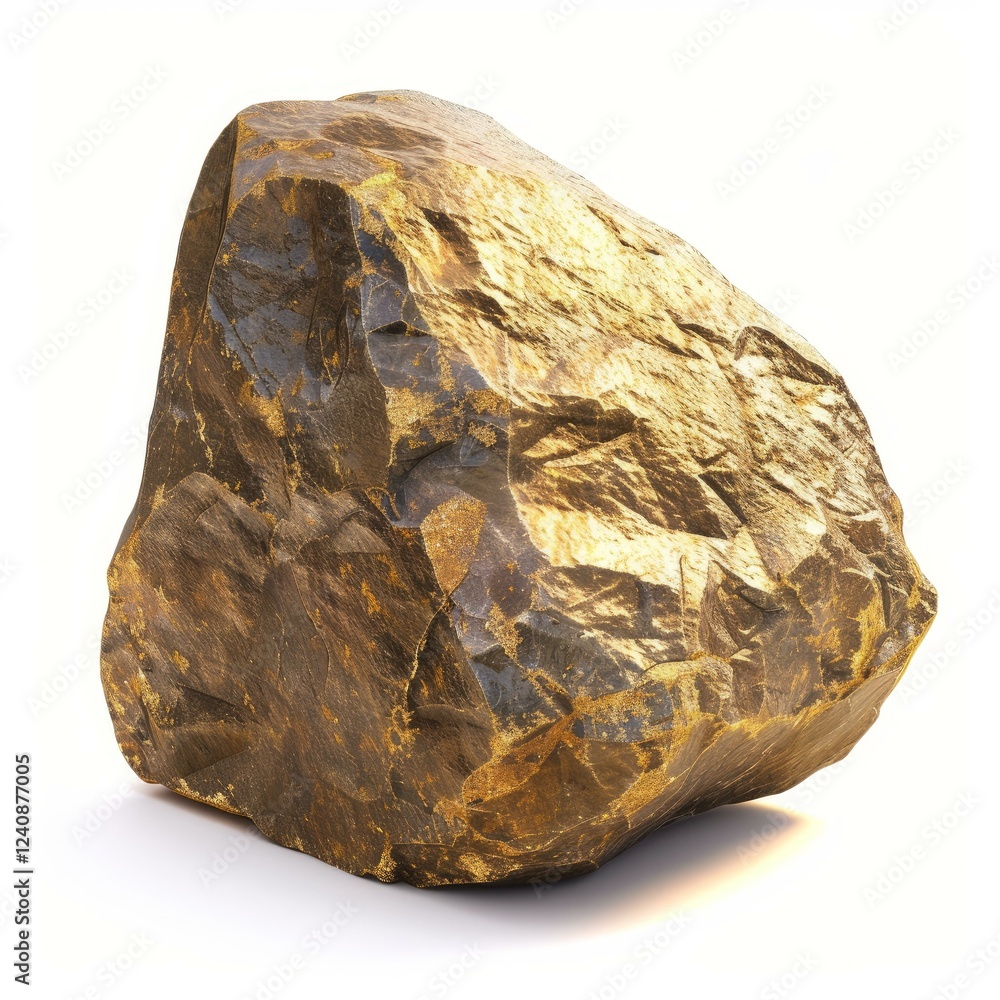 Aufkleber brown boulder with rough texture resting on a white background, creating a stark contrast and highli
