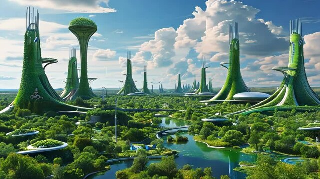 A vibrant futuristic cityscape harmonizing nature and technology.