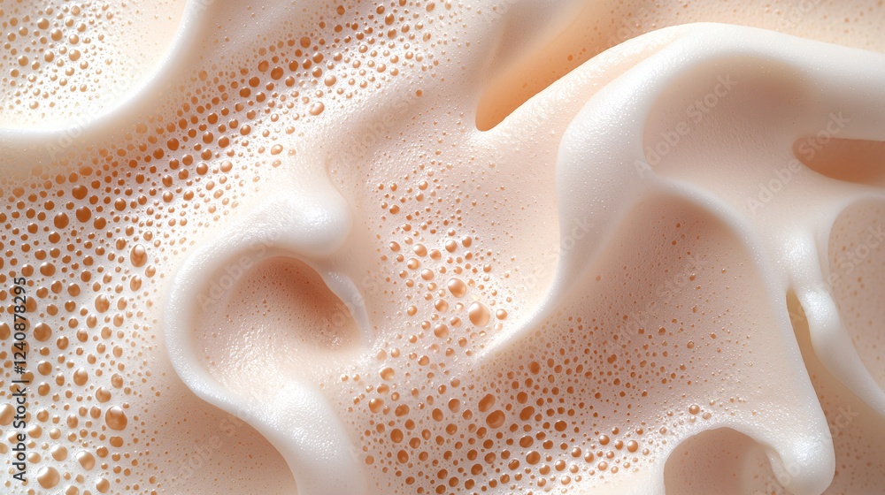 Poster creamy foam texture close-up beverage presentation high-quality image soft color palette smooth desi