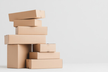 Stack of cardboard boxes creating a staircase effect on white background