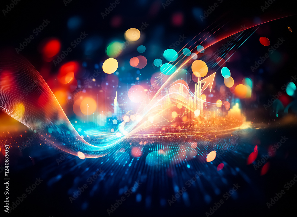 Poster vibrant, colorful bokeh lights illuminate a dark background, creating a magical, glittering effect. 