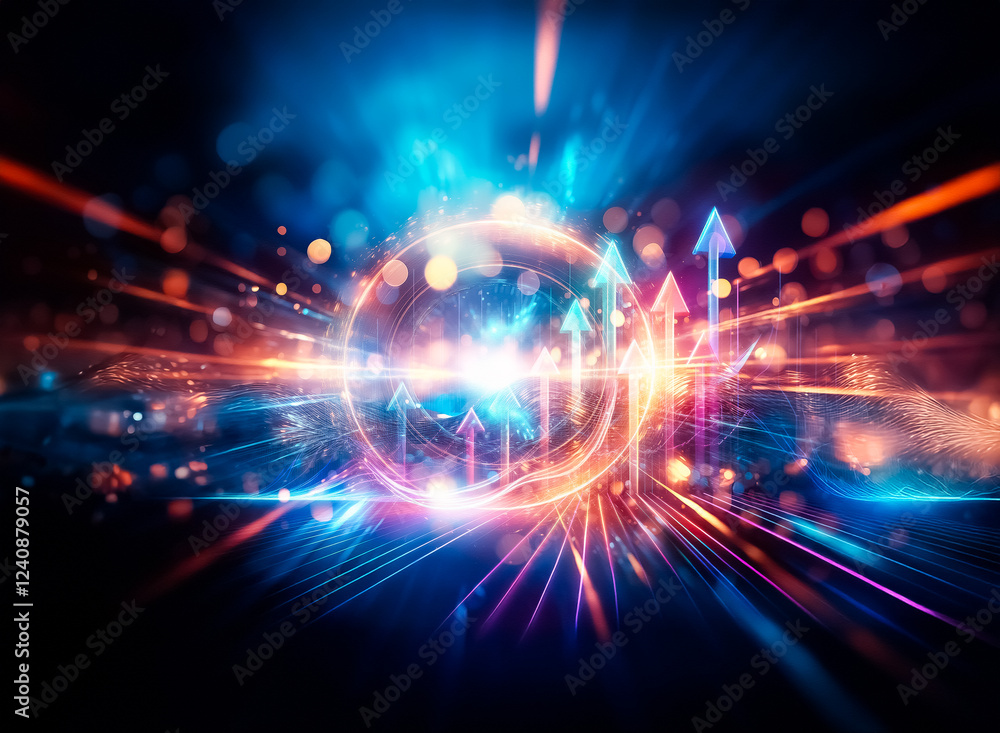Aufkleber A mesmerizing abstract image of glowing particles, creating a wave-like texture with blue and orange hues against a dark background. The lights shimmer and create a sense of depth and movement.