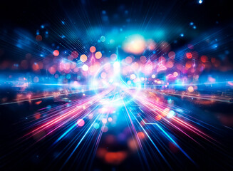 Fototapeta premium Vibrant, colorful bokeh lights shimmer and flow like liquid across a dark, undulating surface. The scene evokes a sense of dreamy, ethereal beauty.
