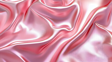 Fototapeta premium Elegant pink satin fabric gently draped creating soft folds and waves in a serene, delicate texture showcasing a luxurious background.