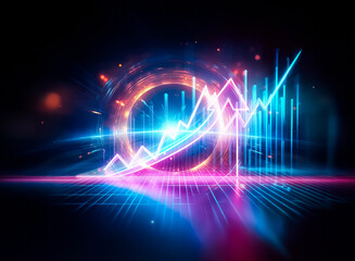 A vibrant neon arrow ascends, symbolizing growth and progress.  Its glowing lines create a dynamic upward trend against a dark background, reflecting success.