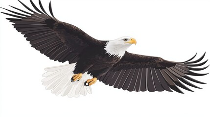 Fototapeta premium A big eagle flies freely with its wings spread out. It's a simple drawing with lines on a white background.