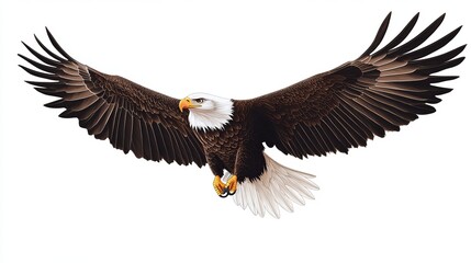 Obraz premium A big eagle flies freely with its wings spread out. It's a simple drawing with lines on a white background.