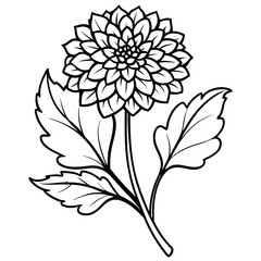 A detailed line drawing of a flower with leaves, suitable for coloring or artistic use.