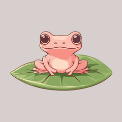 Cartoon frog with a bow sitting on a leaf vector illustration 