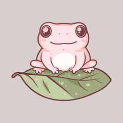 Cartoon frog with a bow sitting on a leaf vector illustration 